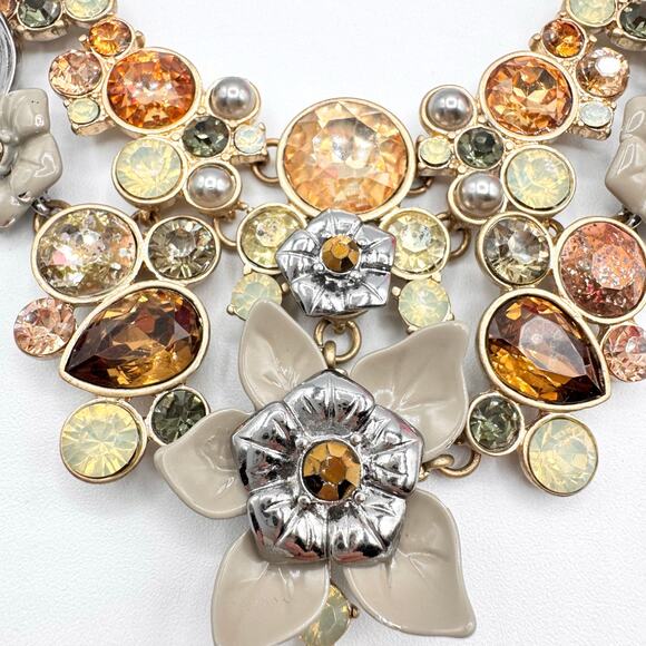 Simply Vera Vera Wang Jeweled Rhinestone Fall Color Floral Bib Necklace Signed - Picture 5 of 16